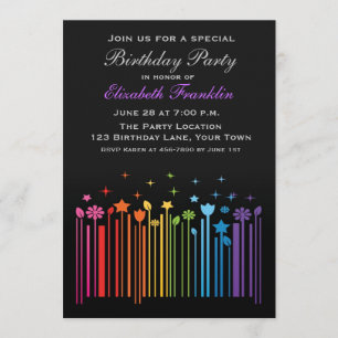 Floral Rainbow Bar Code Party Invitation