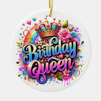 Floral Rainbow Birthday Queen Ceramic Ornament