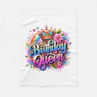 Floral Rainbow Birthday Queen Fleece Blanket