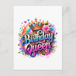 Floral Rainbow Birthday Queen Holiday Postcard
