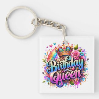 Floral Rainbow Birthday Queen Key Ring