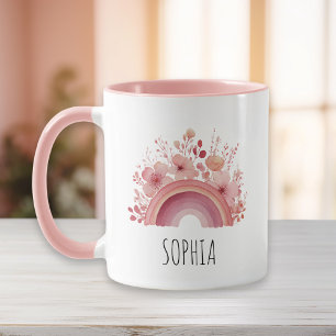 Floral Rainbow Girls Mug Personalised Name