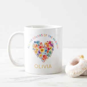 Floral Rainbow Heart Mug – Custom Name Gift
