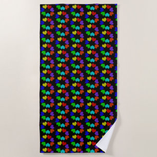 Floral Rainbow Love Hearts Beach Towel