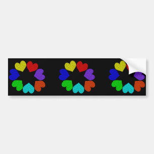 Floral Rainbow Love Hearts Bumper Sticker