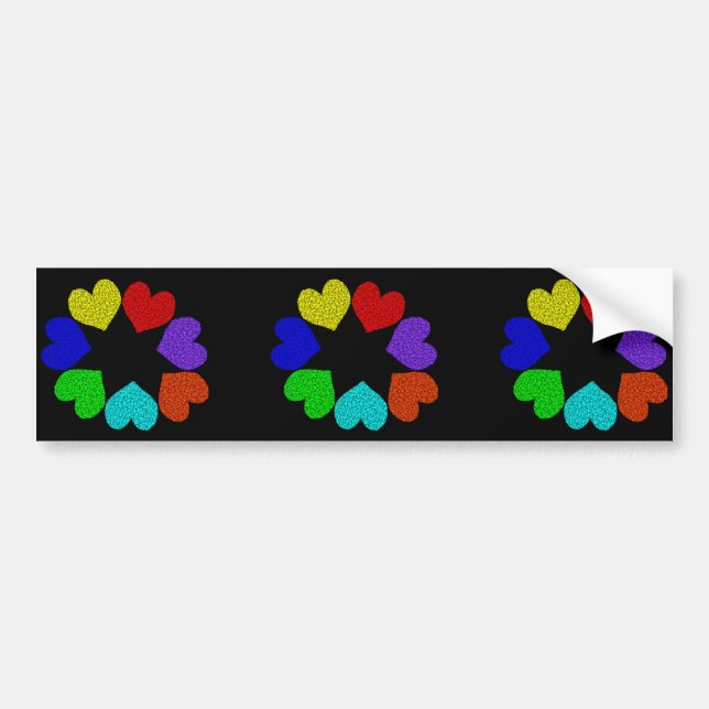 Floral Rainbow Love Hearts Bumper Sticker (Front)