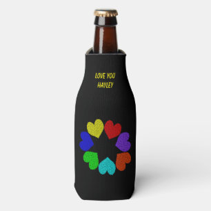 Floral Rainbow Love Hearts Custom Bottle Cooler