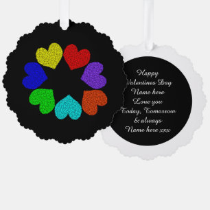 Floral Rainbow Love Hearts Custom Tree Decoration Card
