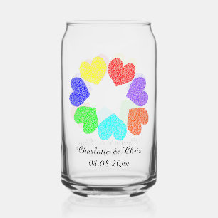 Floral Rainbow Love Hearts Custom Wedding Can Glass