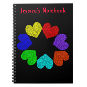 Floral Rainbow Love Hearts Customisable Notebook