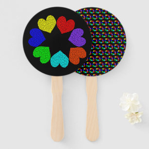 Floral Rainbow Love Hearts Hand Fan