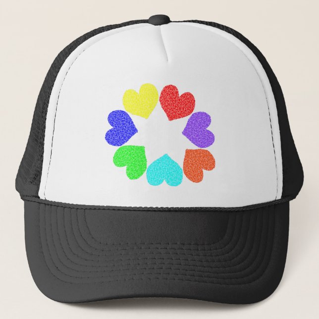 Floral Rainbow Love Hearts Hat (Front)