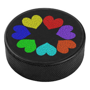 Floral Rainbow Love Hearts Hockey Puck