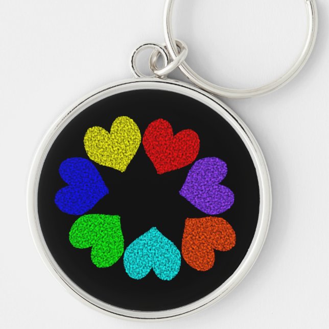 Floral Rainbow Love Hearts Keychain (Front)