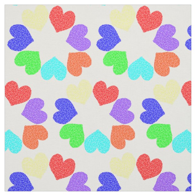 Floral Rainbow Love Hearts patterned Fabric (Swatch)