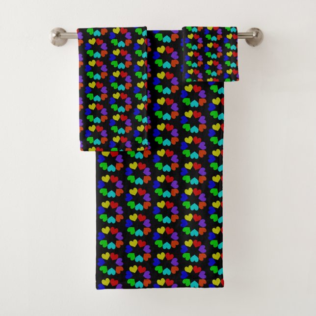 Floral Rainbow Love Hearts Patterned Towels (Insitu)