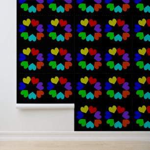 Floral Rainbow Love Hearts Patterned Wallpaper