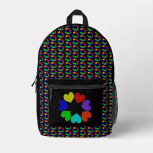 Floral Rainbow Love Hearts Printed Backpack