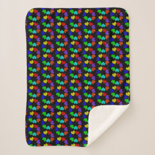 Floral Rainbow Love Hearts Sherpa Blanket