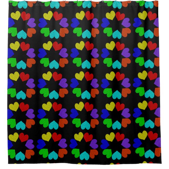 Floral Rainbow Love Hearts Shower Curtain (Front)