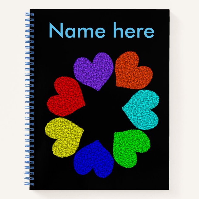 Floral Rainbow Love Hearts Spiral Notebook (Front)