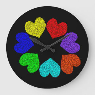 Floral Rainbow Love Hearts Wall Clock