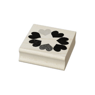 Floral Rainbow Love Hearts Wood Art Stamp