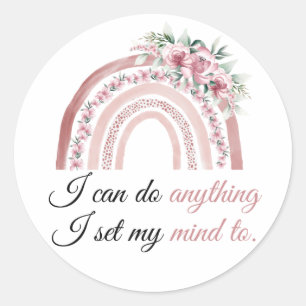 Floral Rainbow Motivational Affirmation Quotes Classic Round Sticker