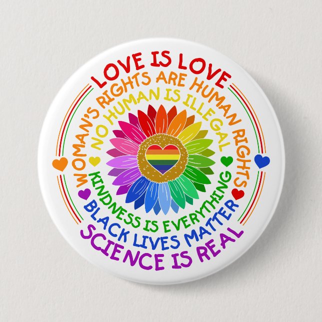 Floral Rainbow Political and Social Stand 7.5 Cm Round Badge (Front)