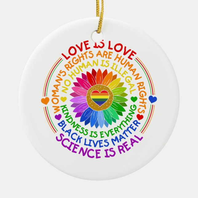 Floral Rainbow Political and Social Stand Ceramic Ornament (Front)