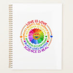 Floral Rainbow Political and Social Stand Planner<br><div class="desc">This meaningful planner features a vibrant rainbow-coloured flower with powerful statements advocating for equality and justice: "Love is Love, " "Women's Rights Are Human Rights, " "No Human is Illegal, " "Kindness is Everything, " "Black Lives Matter, " and "Science is Real." A perfect way to stand for inclusivity, human...</div>