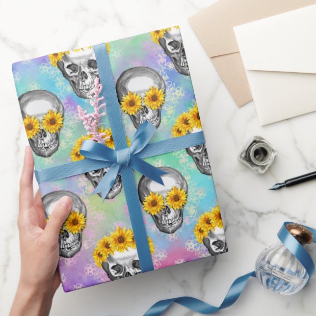 FLORAL RAINBOW SKULL WRAPPING PAPER (Gifting)
