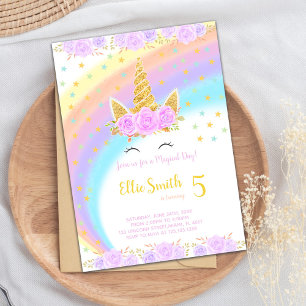 Floral Rainbow Unicorn Birthday Invitations