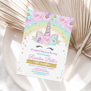 Floral Rainbow Unicorn Birthday Party Invitation