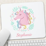 Floral Rainbow Unicorn Mouse Pad<br><div class="desc">Floral Personalised Rainbow Unicorn Mouse Pad</div>