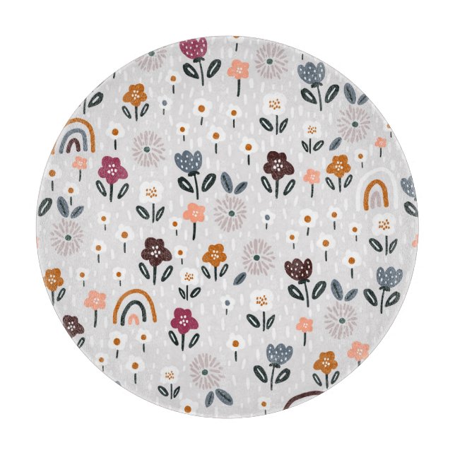 Floral Rainbows: Hand Drawn Seamless Texture Cutting Board (Front)