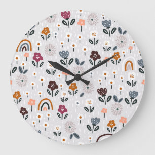 Floral Rainbows: Hand Drawn Seamless Texture Large Clock
