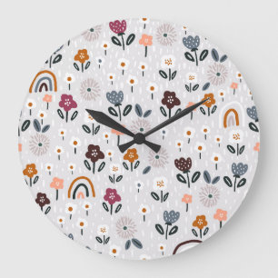 Floral Rainbows: Hand Drawn Seamless Texture Large Clock