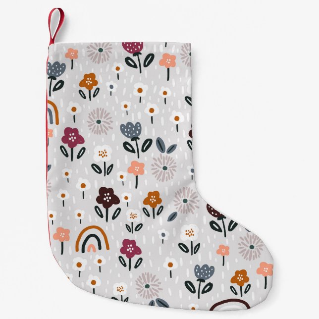 Floral Rainbows: Hand Drawn Seamless Texture Small Christmas Stocking (Front)