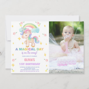 Floral Rainbows Unicorn Birthday Invitations photo