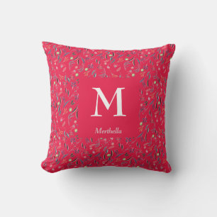 FLORAL Raspberry   Personalised   MONOGRAM Cushion