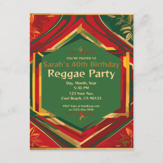 Floral Rasta Colours Customisable Reggae Party  Postcard
