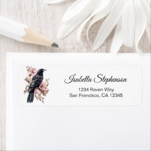 Floral Raven Bird Return Address Label