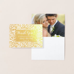 Floral  Real Gold Foil Wedding Photo Thank you Card