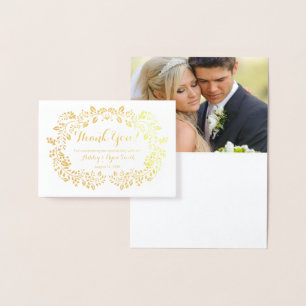 Floral Real Gold Foil Wedding Photo Thank you Card