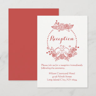 Floral Reception Burgundy Lovebirds Wedding Wreath Invitation