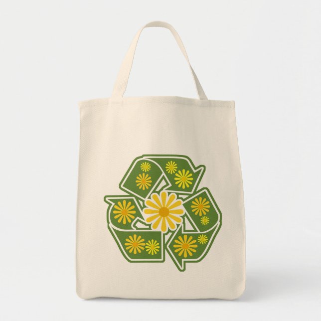 Floral Recycle Sign Organic Grocery Tote Bag (Front)
