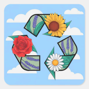 Floral Recycling Symbol Eco-Friendly Nature Square Sticker