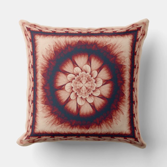 Floral red abstract ornament cushion (Front)