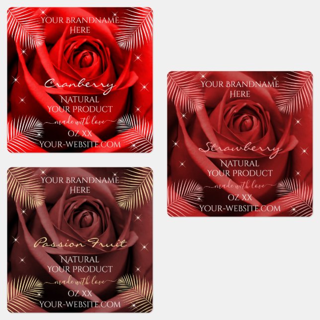 Floral Red and Burgundy Product Packaging Labels (Group)
